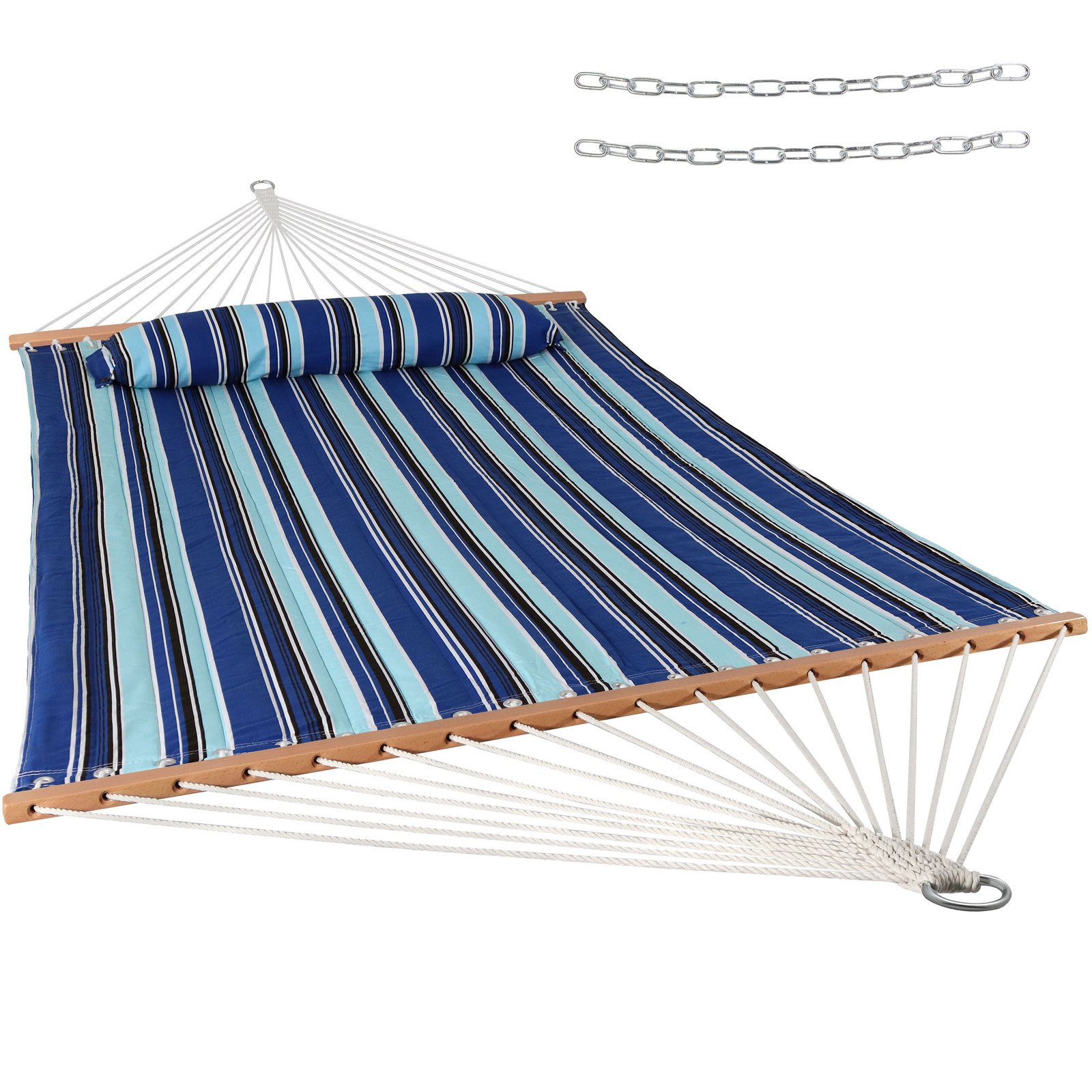 Large Quilted Fabric Hammock with Spreader Bar and Pillow - Beach by Sunnydaze