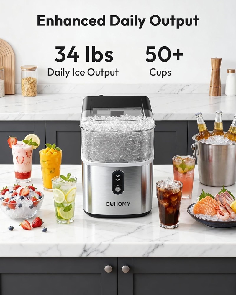 Fast Countertop Sonic Ice Maker, Self-Cleaning