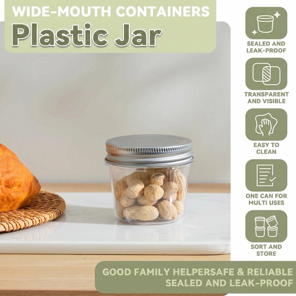 4 oz Small Plastic Jars with Lids, 20 Pack Mini Plastic Mason Jars with Lids ...