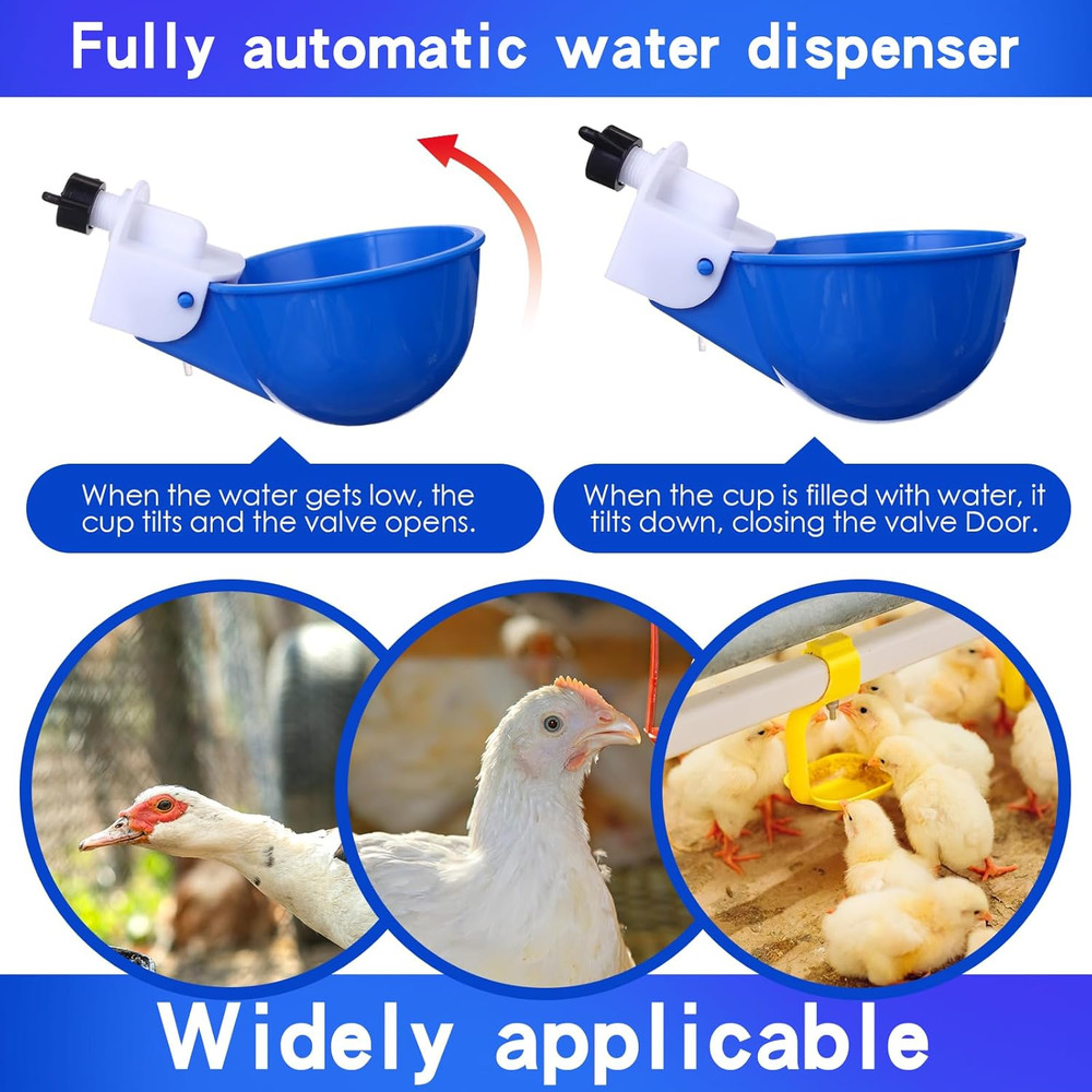 49 Pcs Automatic Chicken Waterer System Includes Chicken Water Cups 1/2" PVC Tee