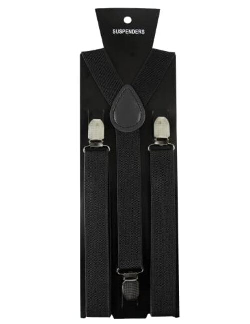 Solid Color Mens Suspender with 3 Strong Clips Adjustable Braces Black