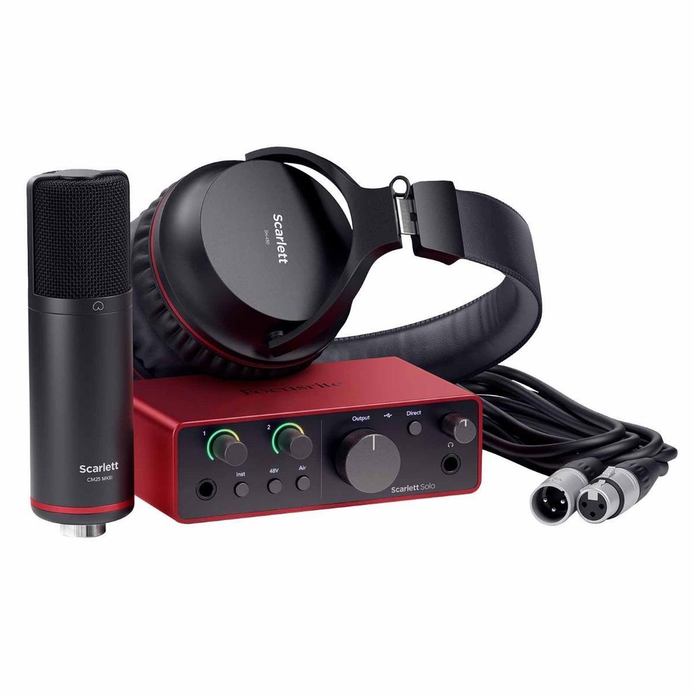 Focusrite Scarlett Solo Studio Interface Bundle w Microphone, Headphones & Stand