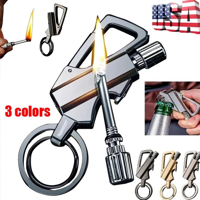 Permanent Match Infinity Lighter with Multitool Keychain Bottle Opener for Men/