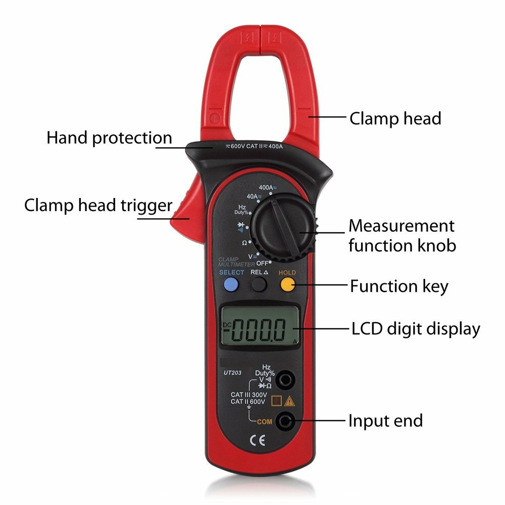 UNI-T UT203 Digital Clamp meter Auto Range DMM 400A Ohm AC DC Volt Amp Data hold