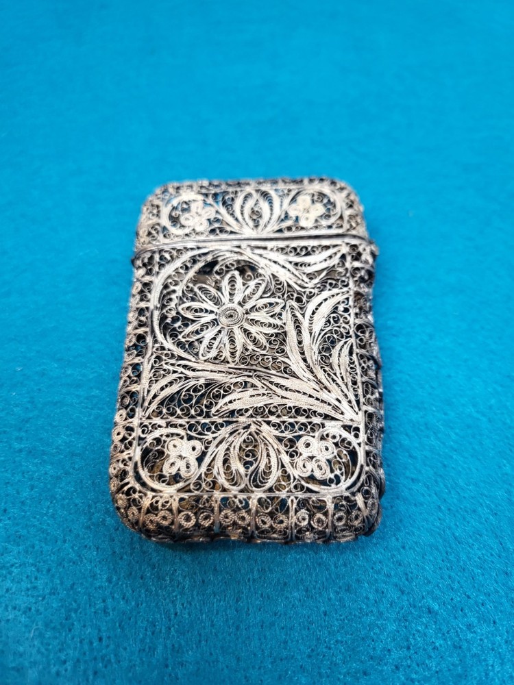 Antique Silver? Filigree Card Case Cigarette Case? Old Scroll Work Two Designs