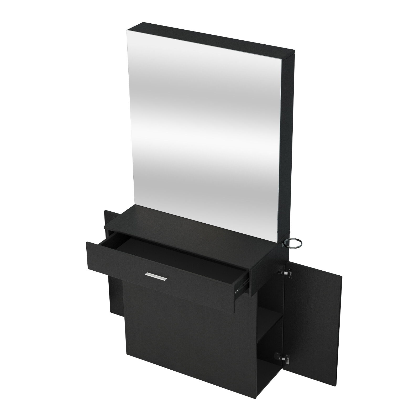 Black Wall Mount Barber Station W/Mirror Dressing Table Beauty Spa Salon Styling