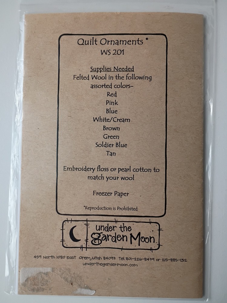 Under The Garden Moon Quilt Ornaments Pattern