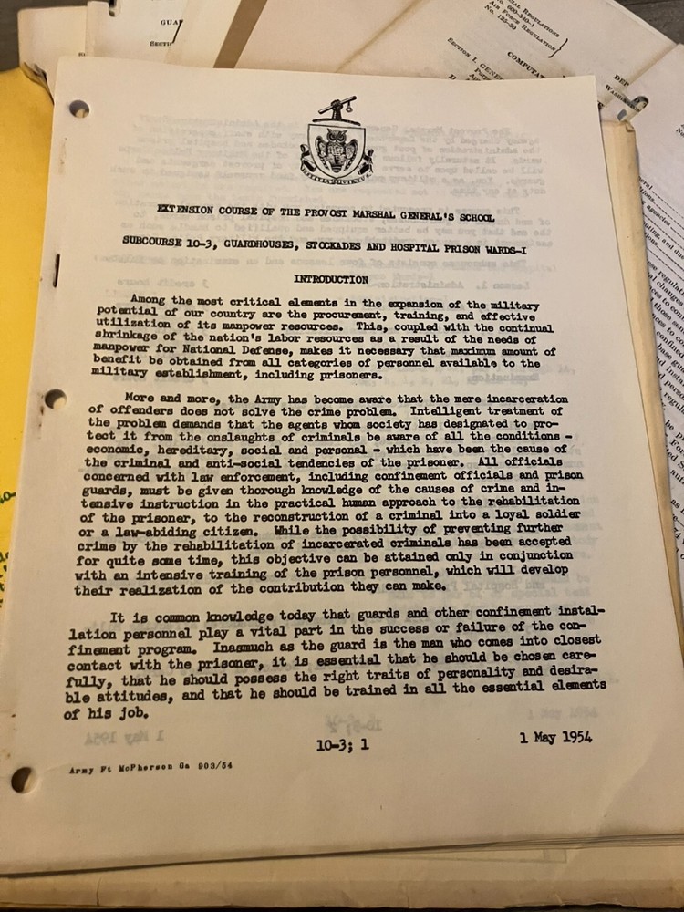 PROVOST MARSHAL General's School Army Documents and Training Book