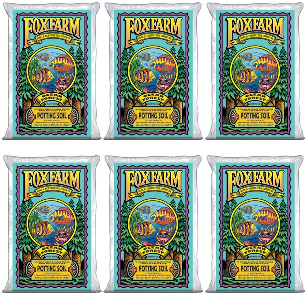 Foxfarm Ocean Forest Garden Potting Soil Bags, 1.5 Cubic Feet (Pack of 6)