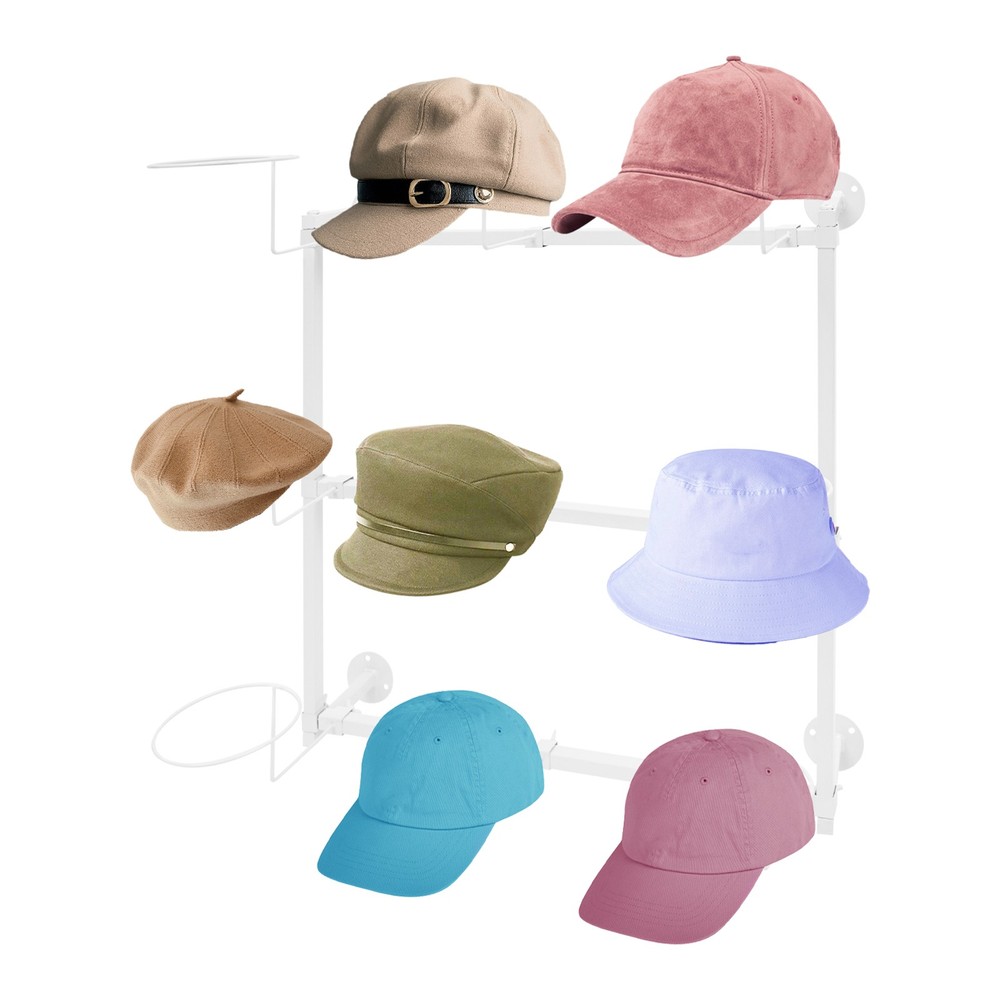 Three-tier wall-mounted hat display rack storage rack-white
