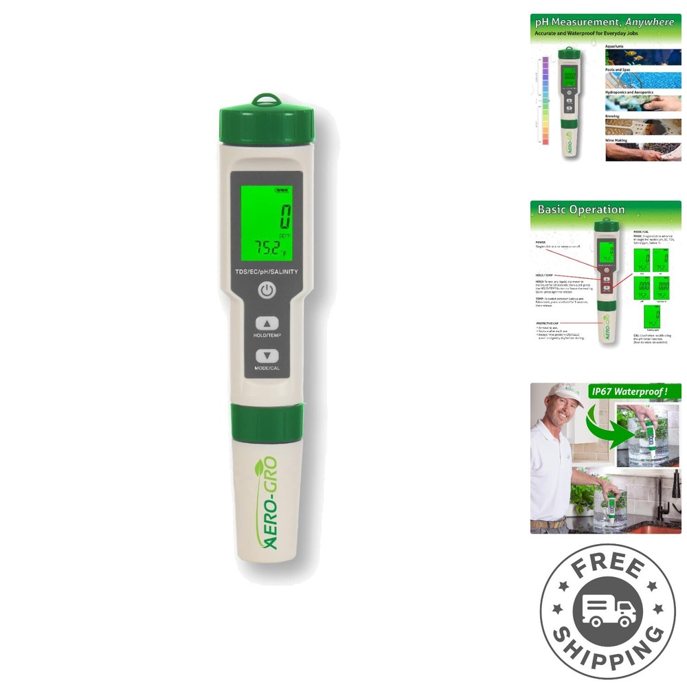 Versatile 5-in-1 Hydroponics & Aquarium Water  Meter with Auto Temp Comp.