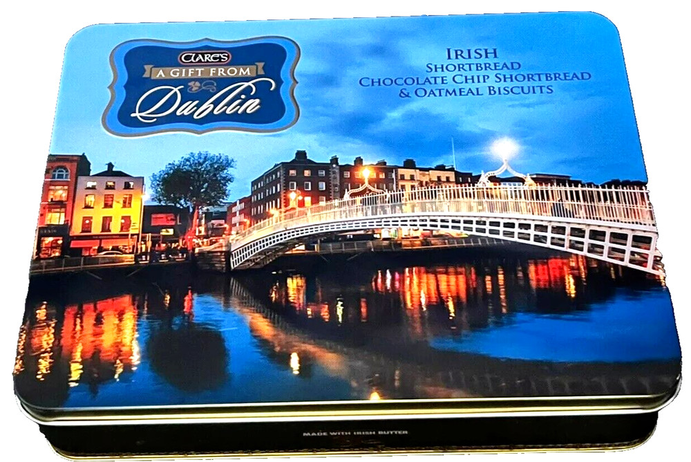 Clare’s A Gift From Dublin Irish Shortbread Biscuits Metal Empty Tin ~ Storage