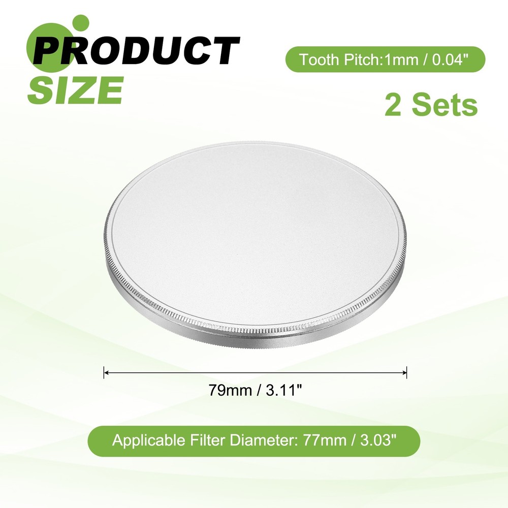 2Pcs 77mm Metal Lens Cap Universal Lens Filter Stack Cap Slim Stack Silver