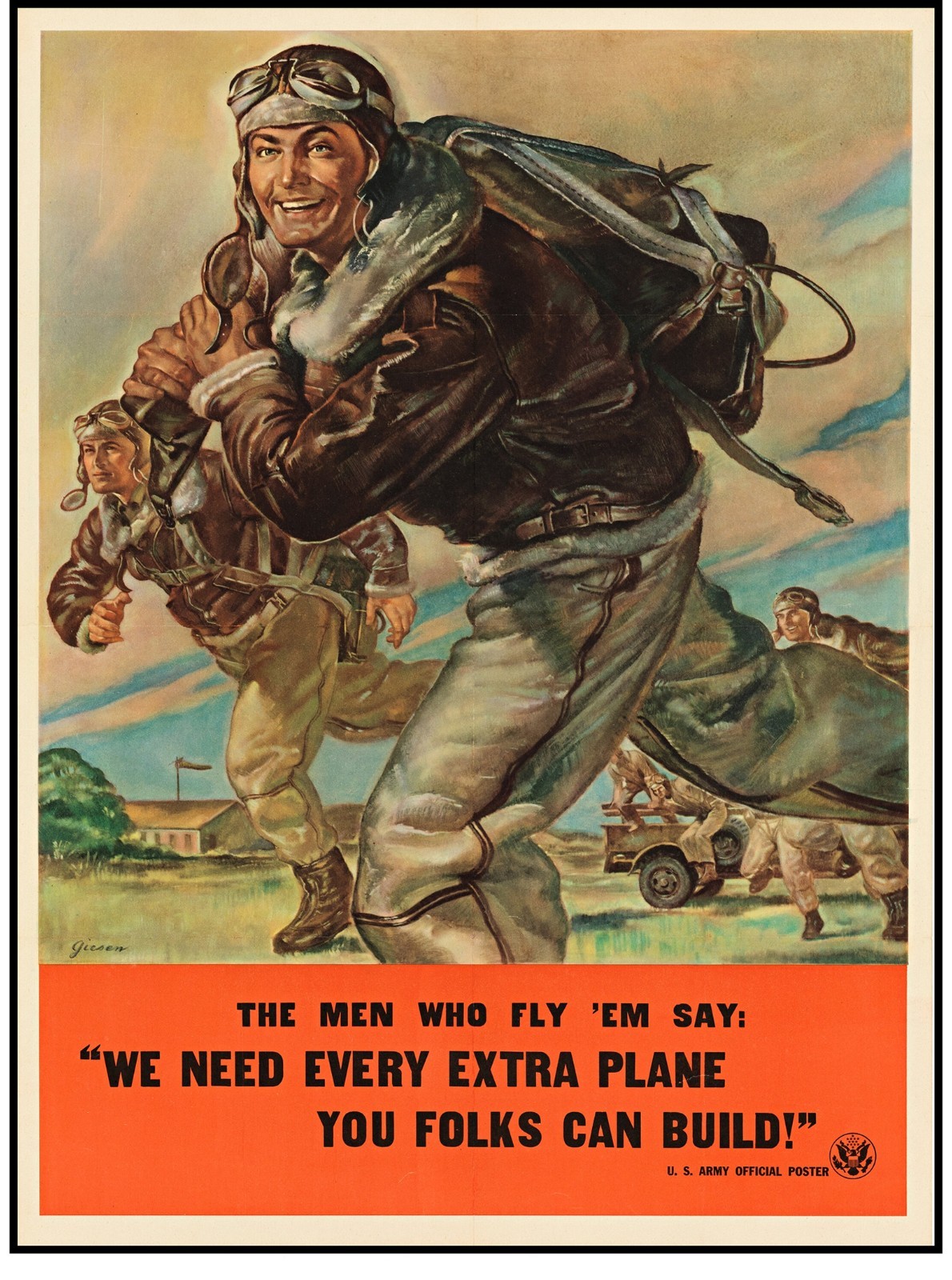 ORIG WW II Propaganda Poster U.S. Army 1940's "The Men Who Fly'Em Say," on Linen