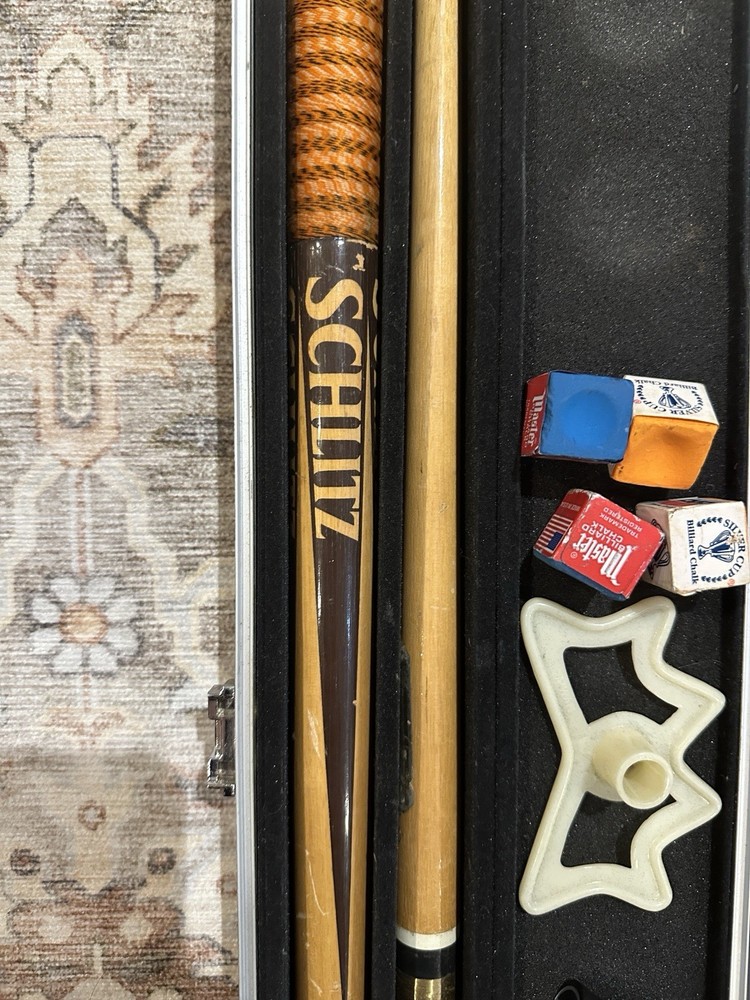 Brunswick Centennial Pool Balls Set With Aramith Case And 2 Schlitz Pool Sticks