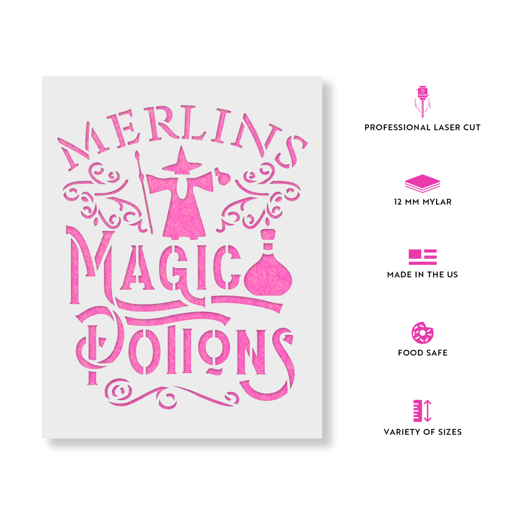 Merlins Magic Shop Stencil - Reusable Stencils for DIY Projects