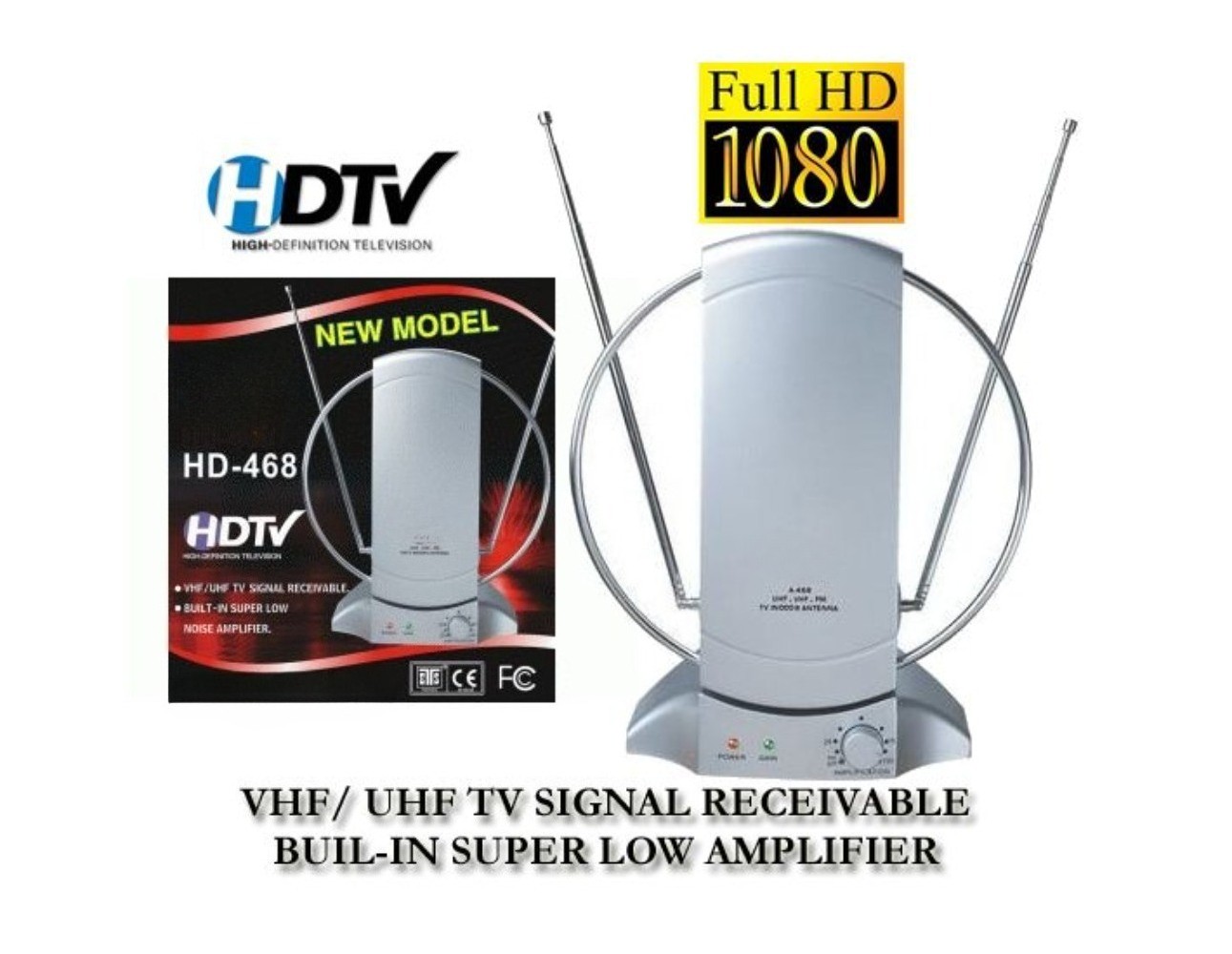 HD-468 Indoor HDTV Antenna, Amplified 4k Ready 1080P Indoor VHF/UHF Receiver