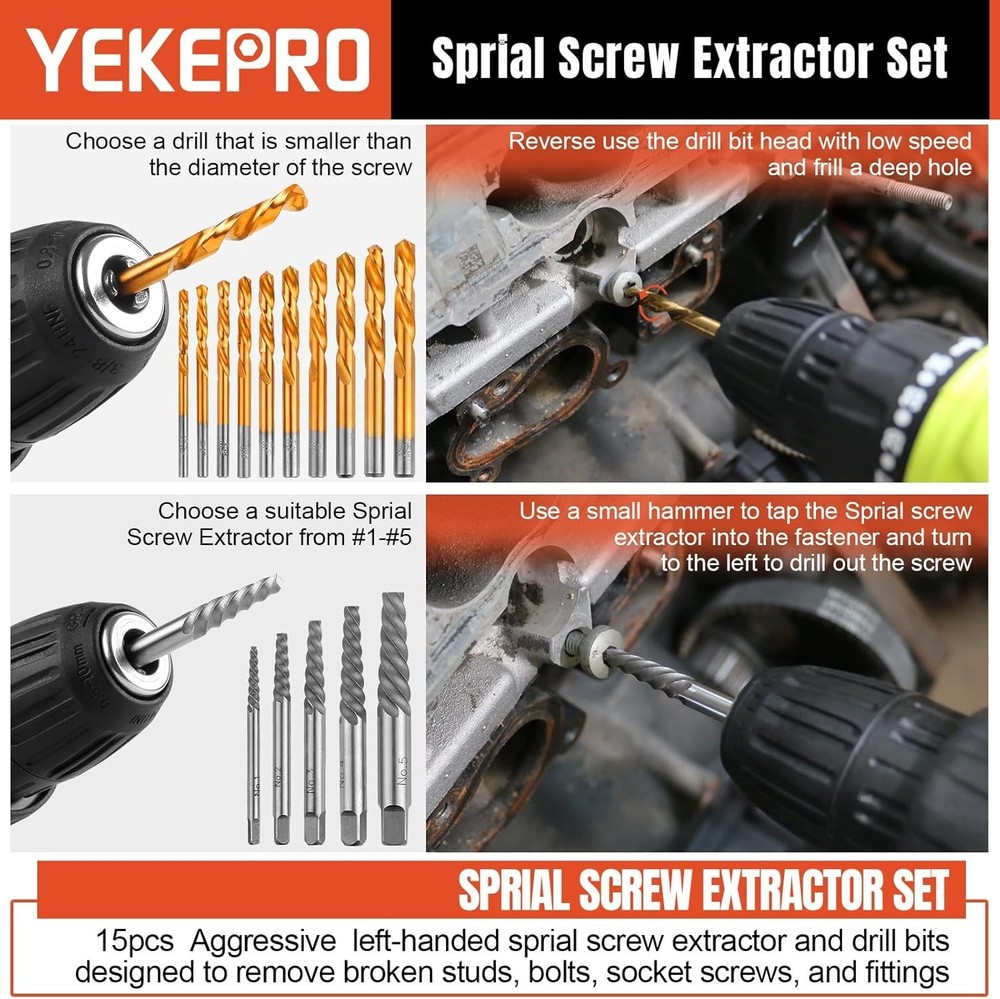 40 Pcs Bolt & Screw Extractor Set with Left Hand Cobalt Drill Bit Set, Easy Out