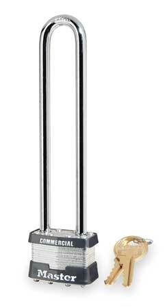 Master Lock 1Ln Padlock, Keyed Different, Long Shackle, Rectangular Steel Body,