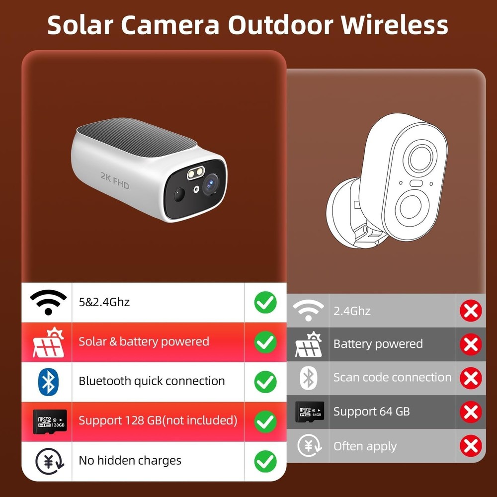 2K solar security camera outdoor camera wireless