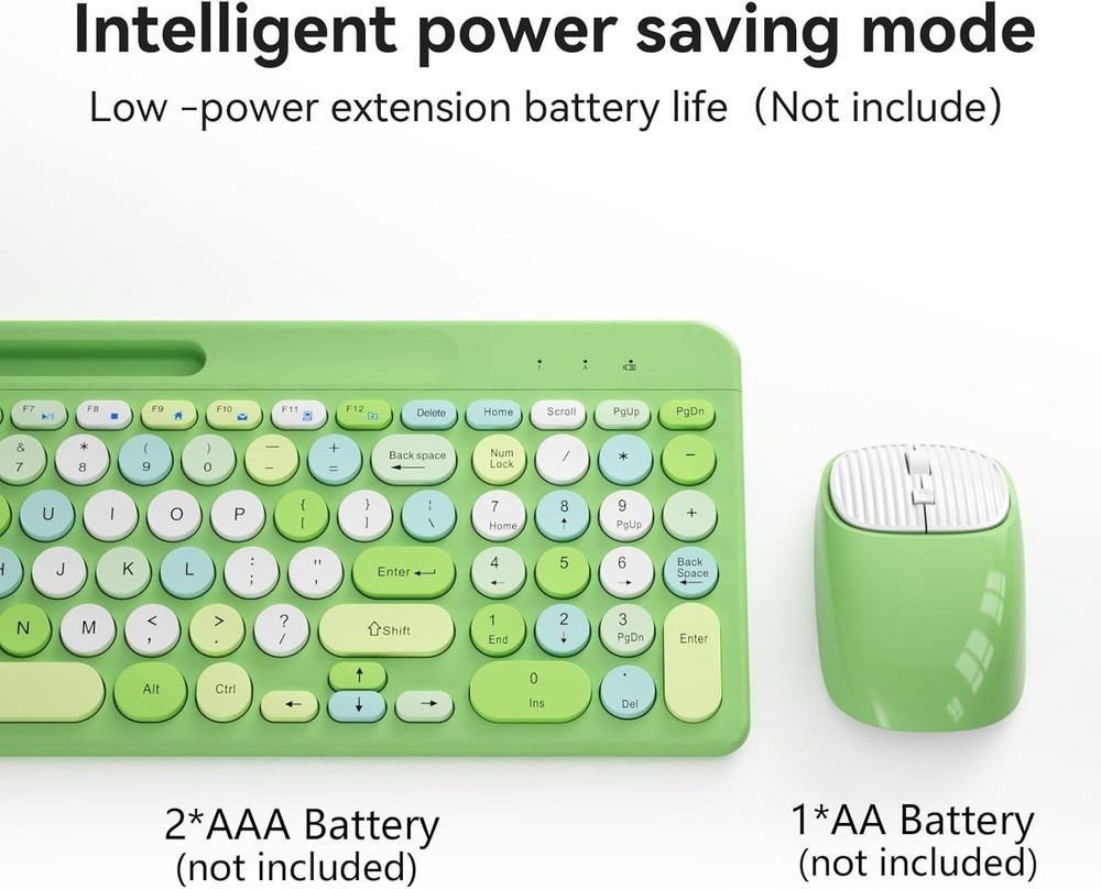 Wireless Keyboard and Mouse Combo Retro Wireless Keyboard with Round Keycaps ...