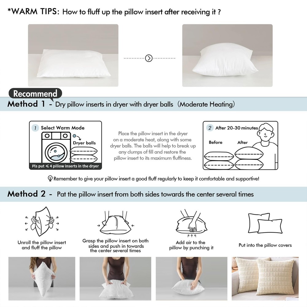 MIULEE 16x20 Synthetic Down Alternative Pillow Insert Fluffy Soft Throw Pillow C