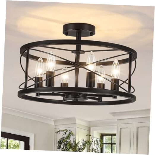 6-Light Black Semi Flush Mount Ceiling Light, 16.53'' Modern 6 Light Black