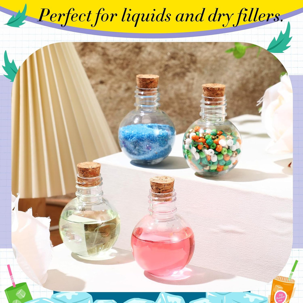 25 Pack 1Oz Plastic Mini Potion Bottles with Corks, Small Sand Art Jar Tiny Clea