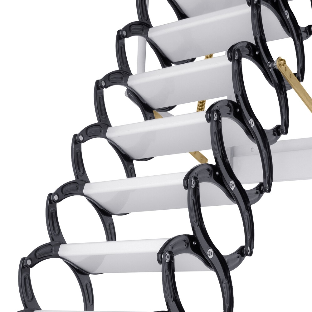 12 Steps Wall Mounted Folding Ladder Loft Stairs White Attic Steps Pull Down US