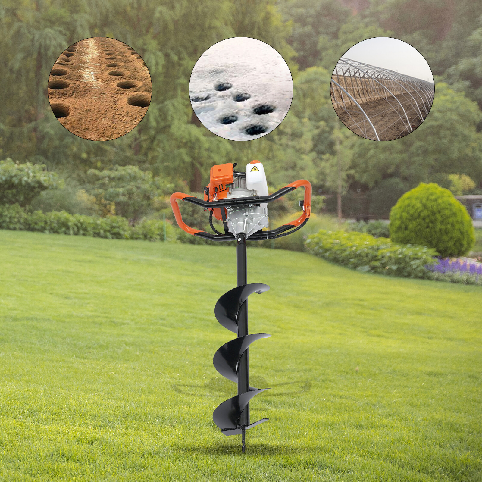 Earth Auger Digging Machine Gas Powered Post Hole Digger Durable 52CC 2-Stroke