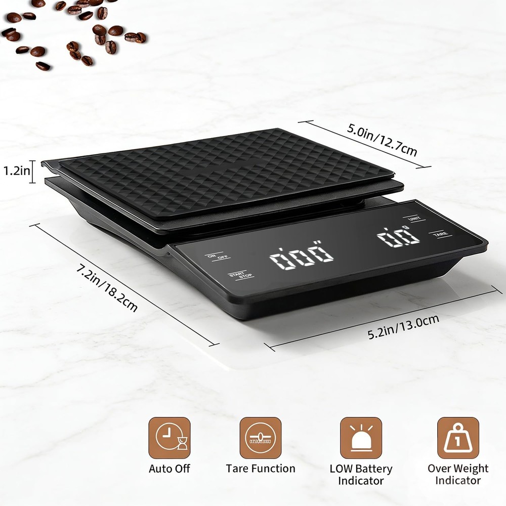 Coffee Scale with Timer, 3kg/0.1g High Precision Espresso Scale, Digital Kitc...