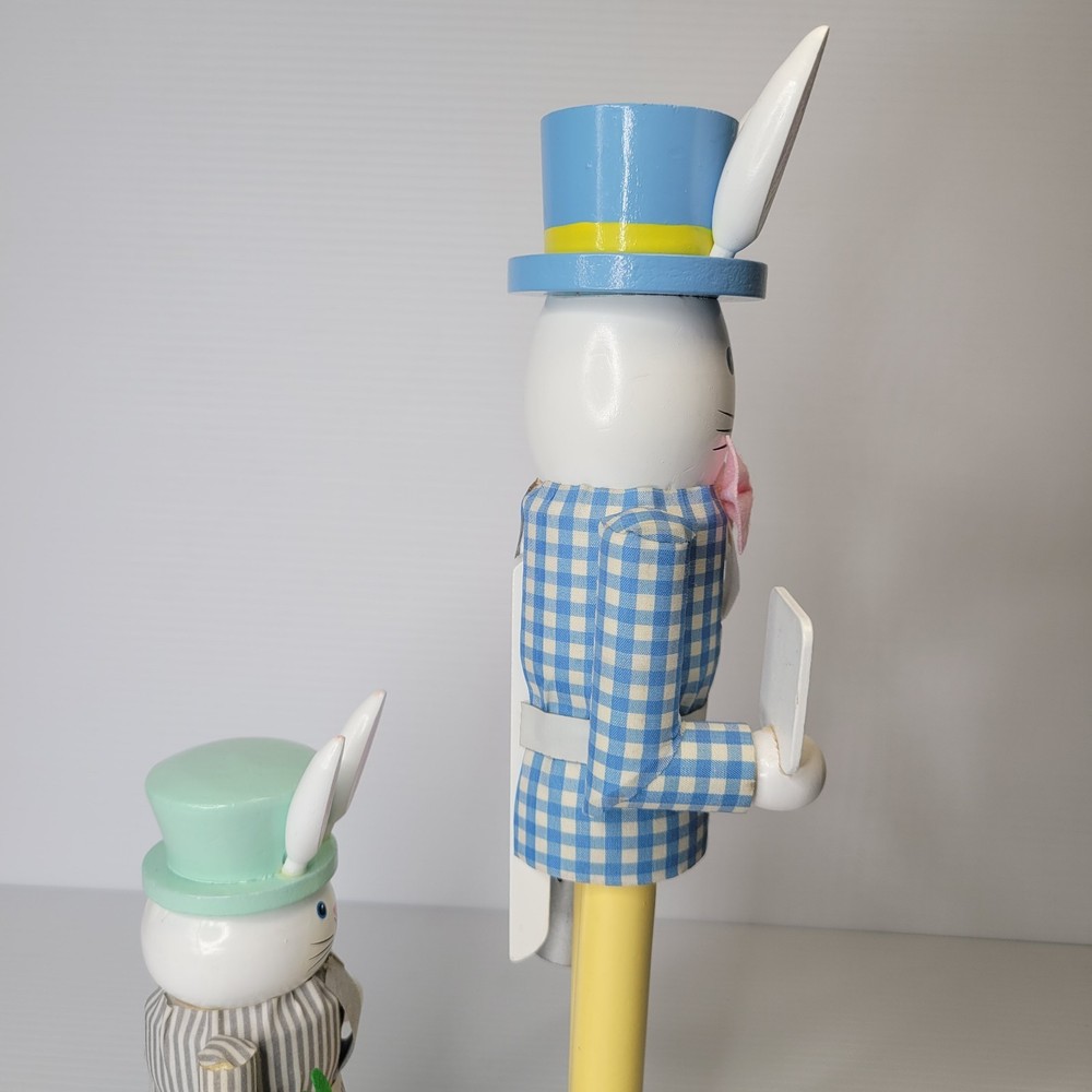 2 Easter Bunny Nutcrackers 8" & 14" Happy Easter Watering Can Carrot Decor