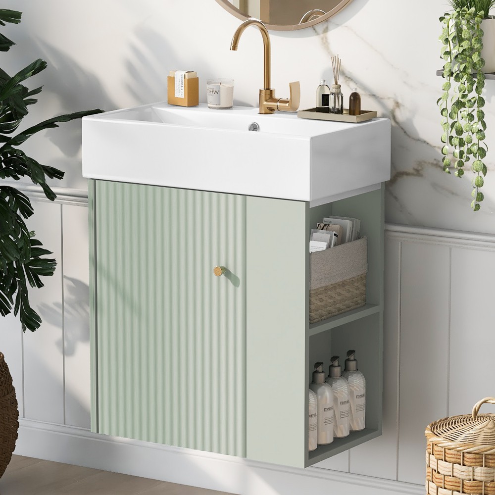 21.6in Modern Floating Bathroom Vanity W Ceramic Basin