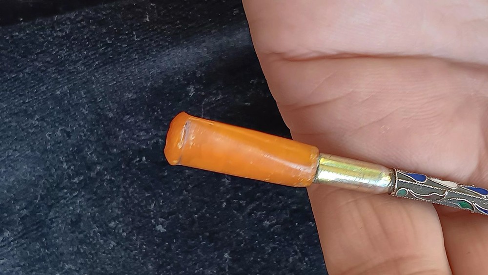 RUSSIAN IMPERIAL SOLID SILVER & CLOISONNE ENAMEL CIGARETTE HOLDER / PIPE