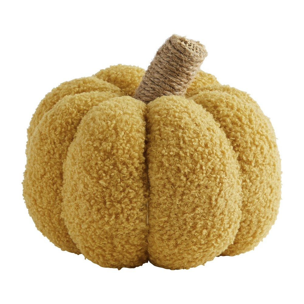 Mud Pie Shearling Fablic Pumpkin Décor, Yellow, Small