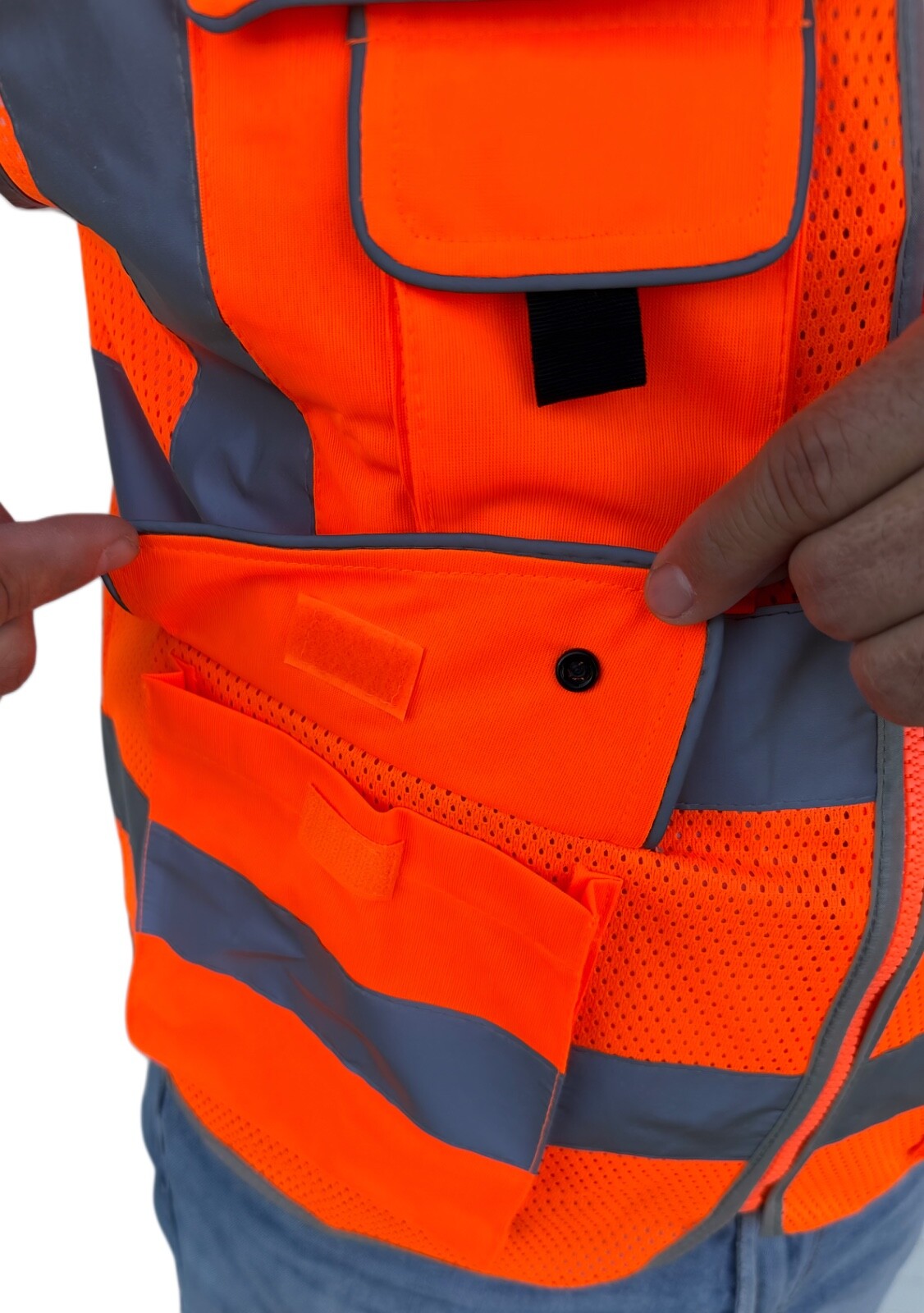 Orange Mesh High Visibility Safety Vest, ANSI/ ISEA 107-2020 With 5 Pockets