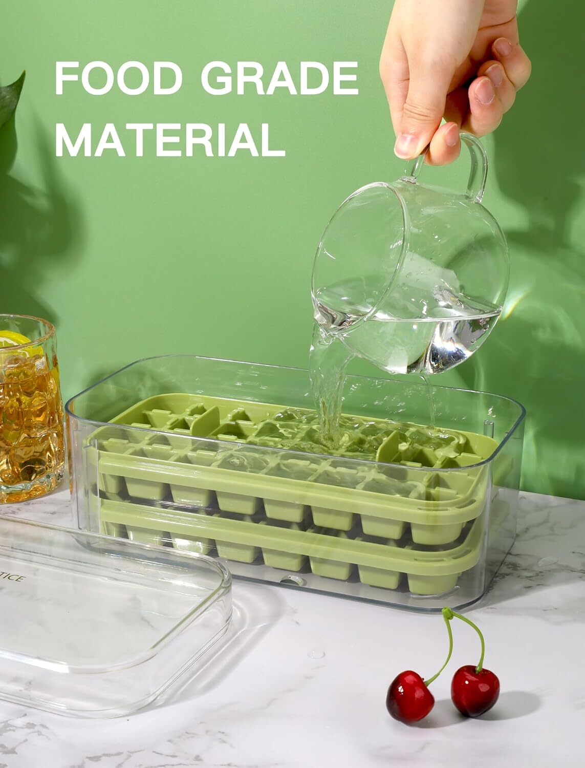 Ice Cube Tray with Lid and Bin & 2 Pack Ice Cube Trays for Freezer 64x Ice Trays