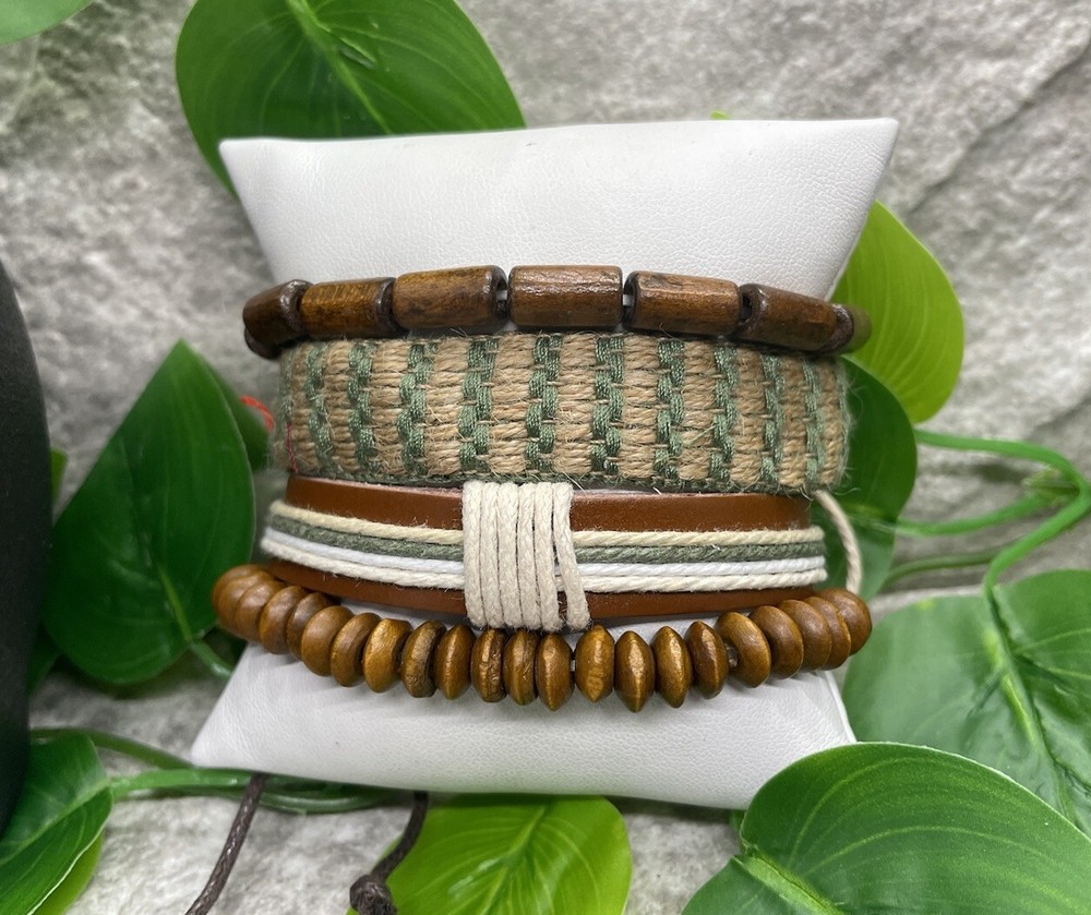 4 PC Leather Punk Bracelet Stackable Adjustable Tie New Free Ship B2783
