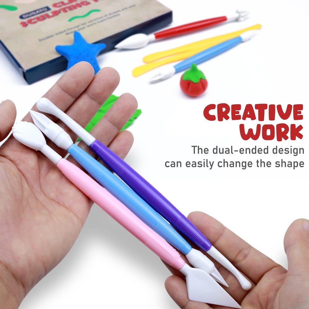DUGATO Clay Sculpting Tools (17pc Set) - Double-Sided Plastic 17, Multicolor