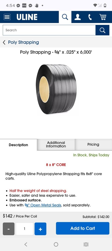 6000’ x 5/8".025 Black Packaging Polyester PET Strapping Roll Banding Poly Strap