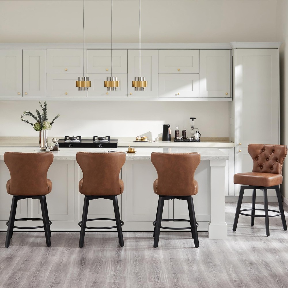 Counter Height Barstools 26 inch Upholstered Button Tufted Swivel Bar Stools ...