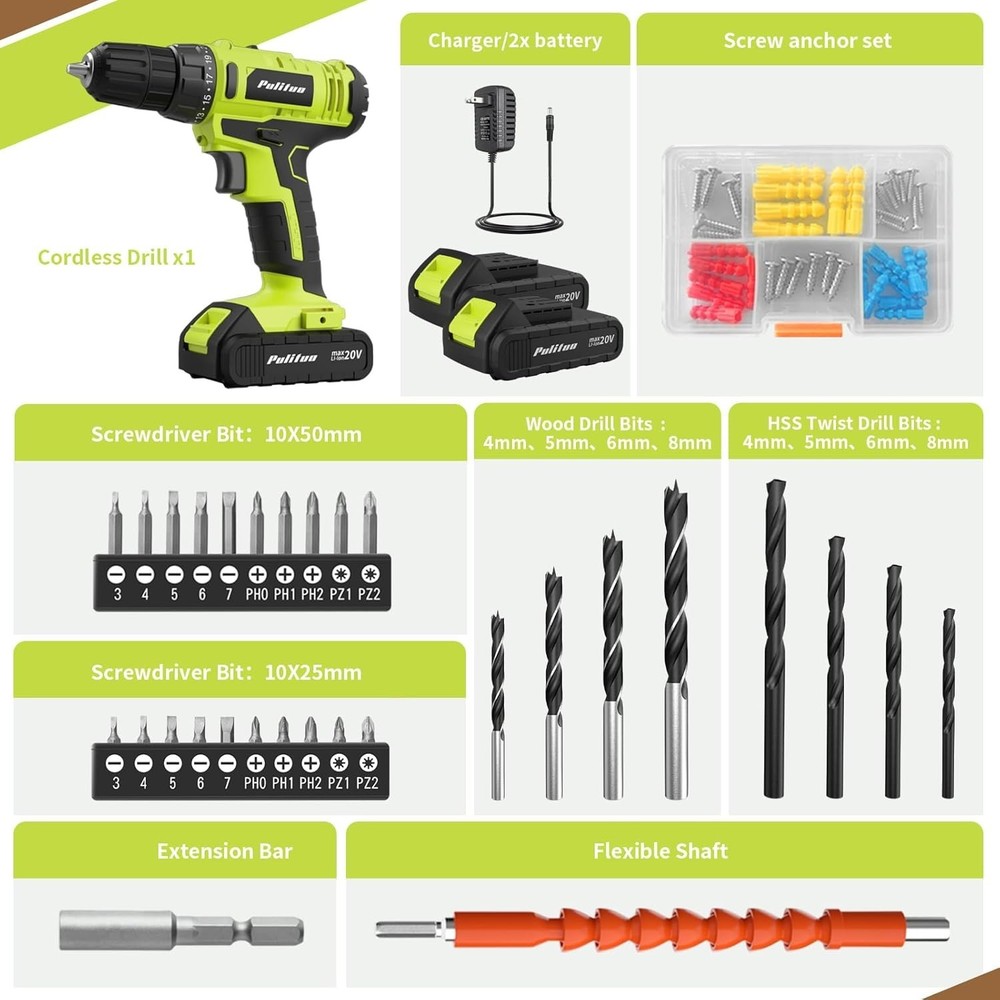 Lightweight 20V Electric Drill with Keyless Chuck & Comprehensive 34-Piece Kit