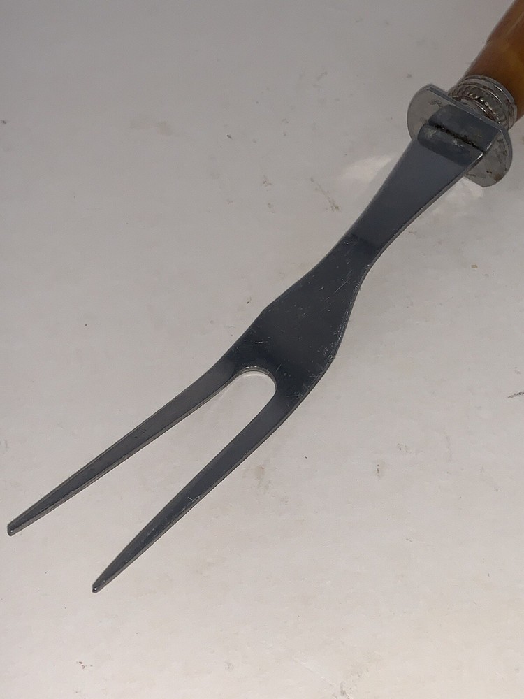 Vintage Meat Serving Fork Bakelite Butterscotch Handle