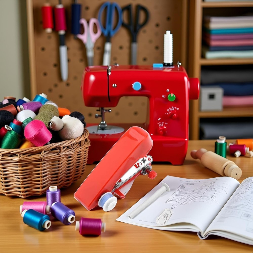 1Set Red Sewing Machine,Handheld Sewings Machine Mini Portable Stitch Manual ...