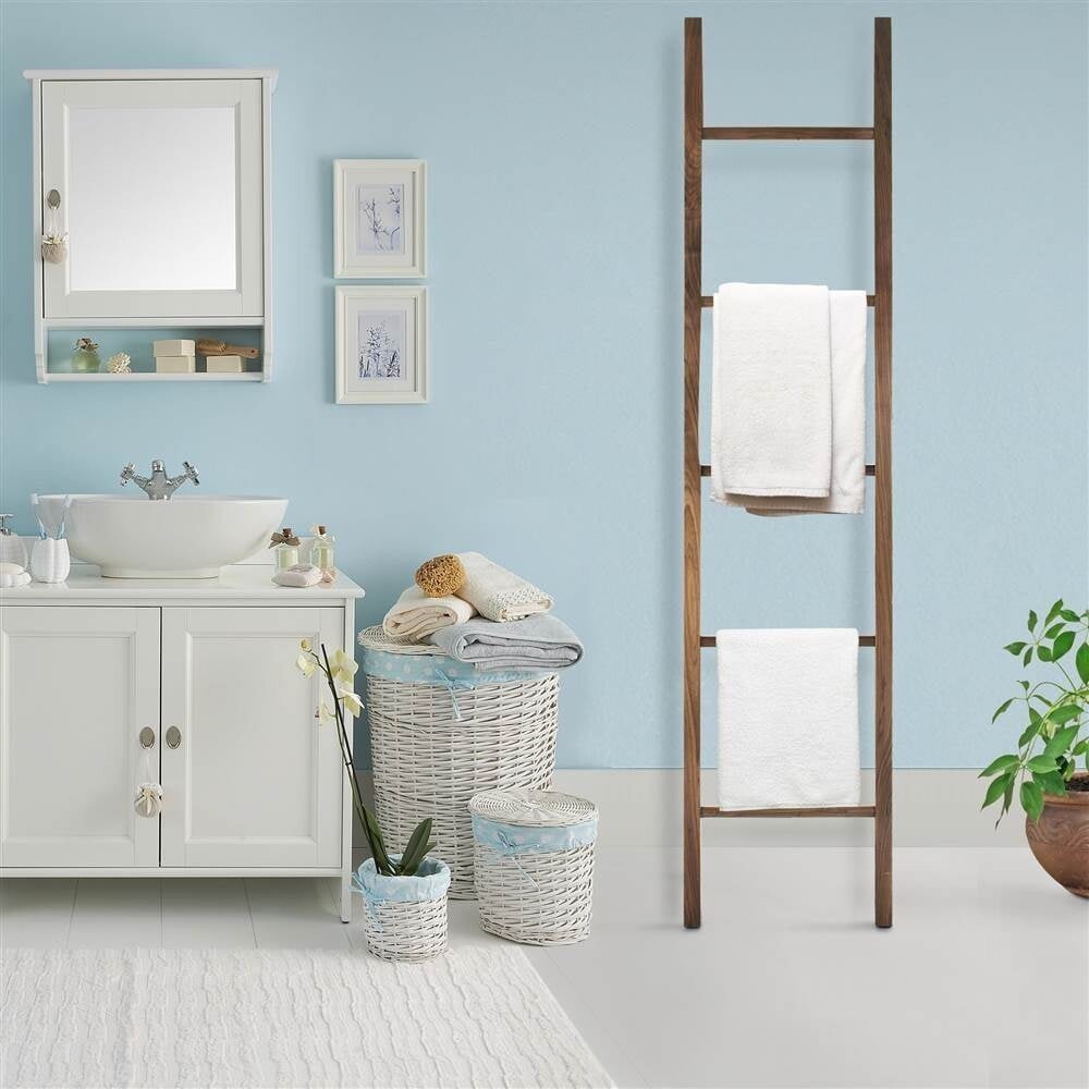 Solid Walnut Decorative Ladder 5 Step Leaning Rack Home Decor Storage Display US