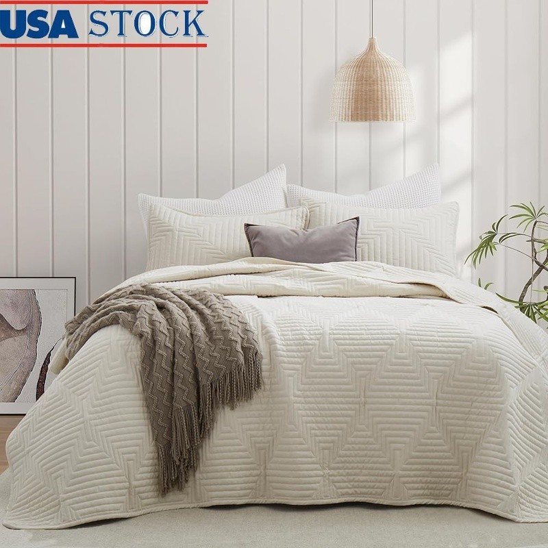 Queen Bedspread Set Modern Quilted Microfiber Comforter Durable Pet Friendly New