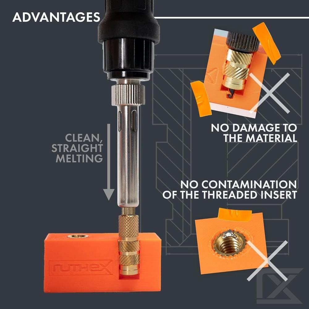 Brass Thread Insert Soldering Tips Kit - 7 Pieces with Quick-Change Adapter