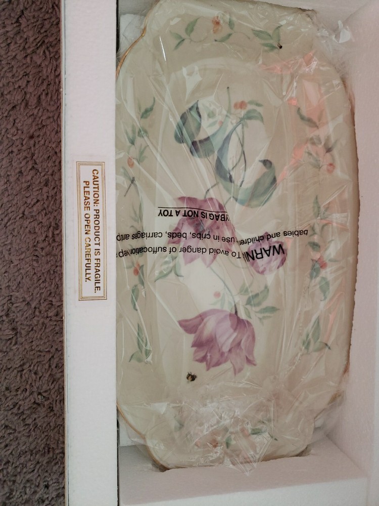 New Lenox Porcelain Rectangular Tray Morningside Cottage Floral Bee Dragonfly