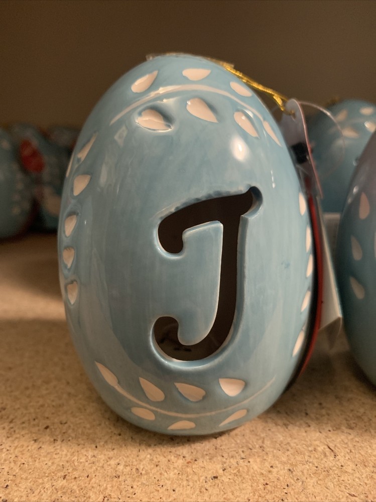Easter Light Up Monogram Egg Letter "J” Blue Decorative Easter Egg 2.5”x3”x4”
