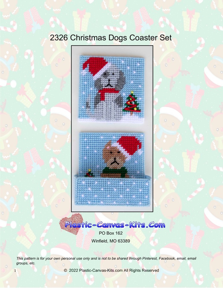 Christmas Dogs Coaster Set-Plastic Canvas Pattern or Kit